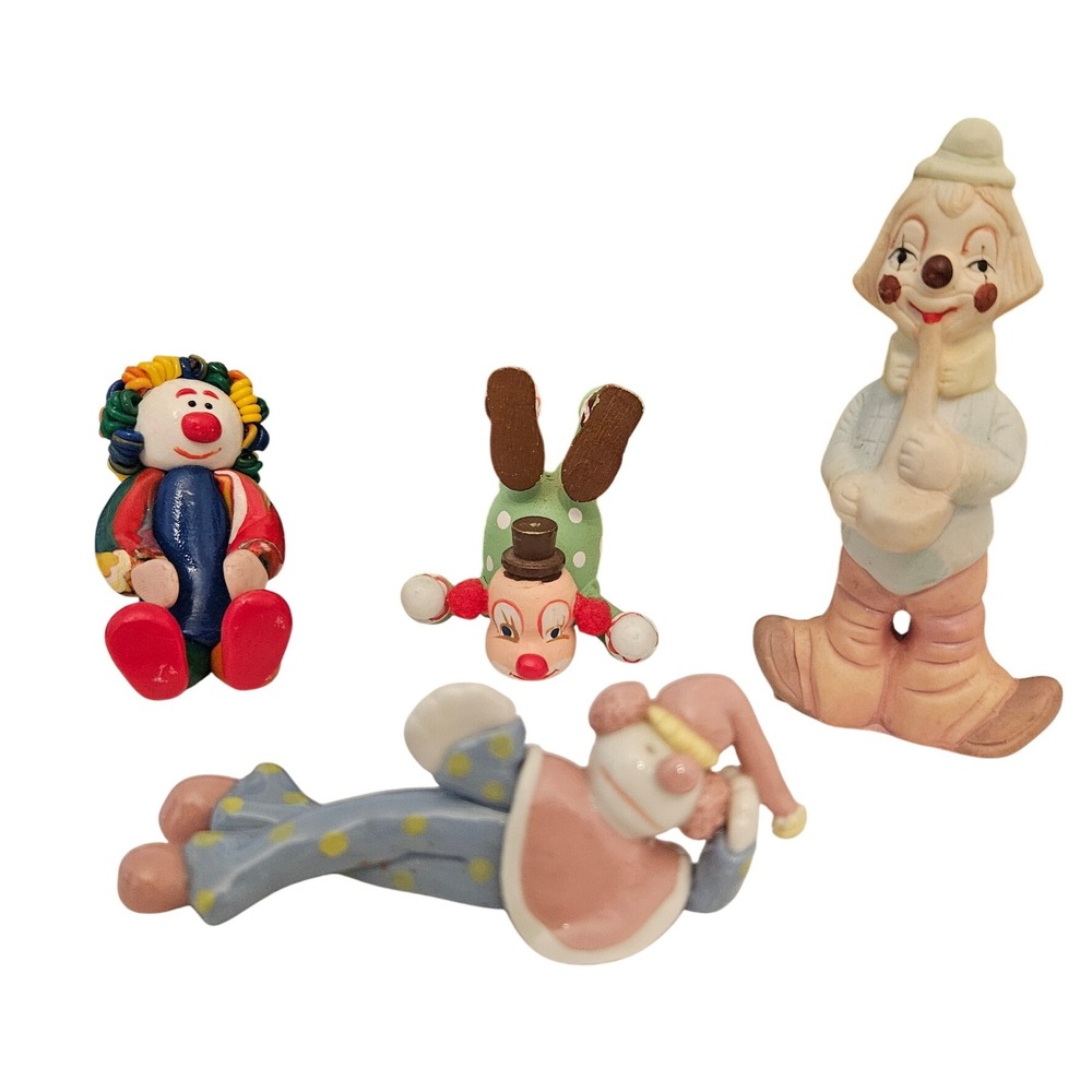 Vintage Clown Figurines Lot‎ of 4 Ceramic Colorful Circus Decor Whimsical